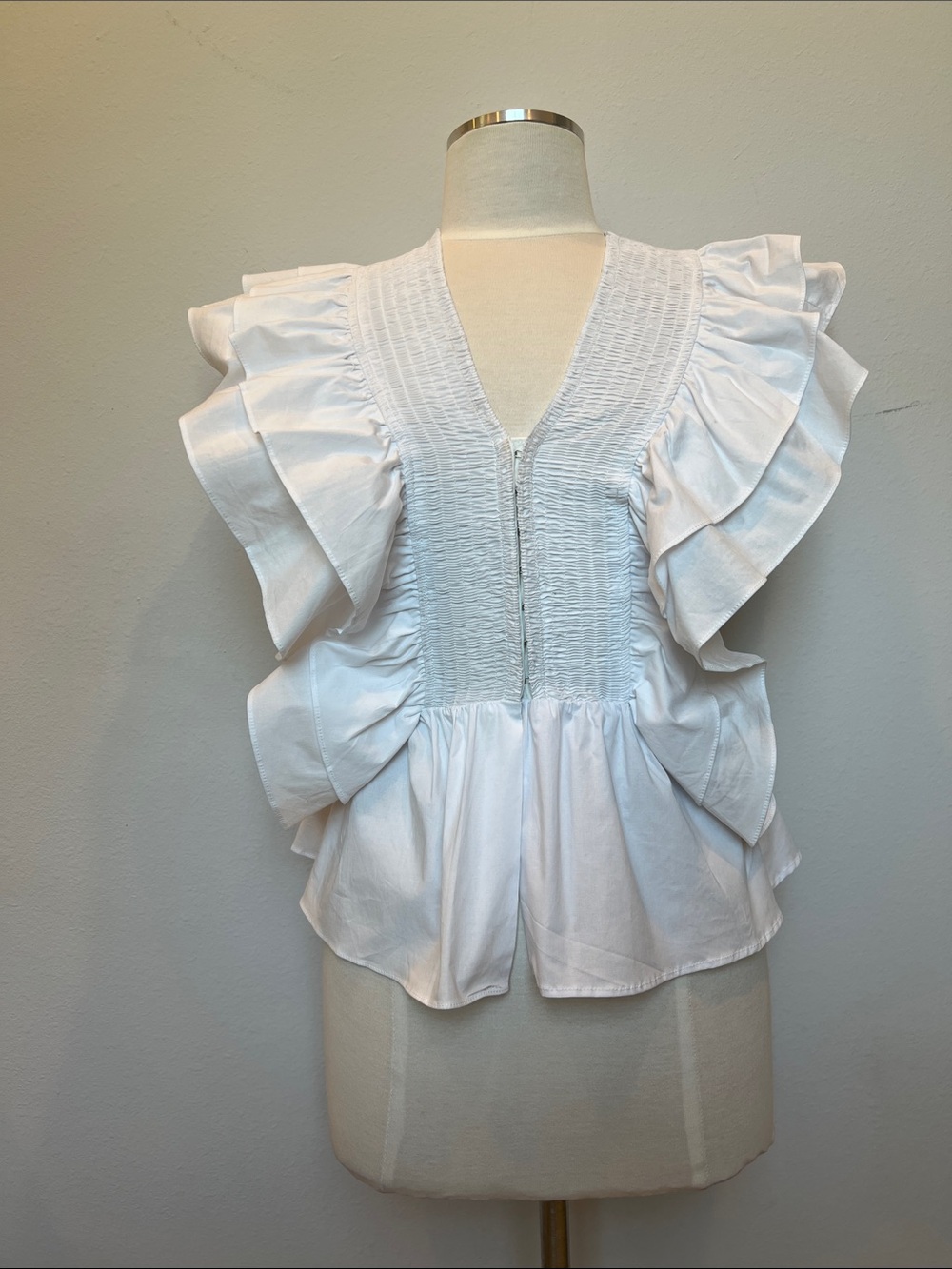 Lulu's White Smocked V-Neck Ruffle Peplum Top
